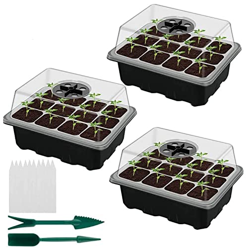 3 Stück Mini Gewächshaus Anzuchtset, Setzling Starter Tabletts, Anzucht Gewächshaus,Gewächshaus Indoor, Anzuchtbox,Treibhaus Anzuchtschale mit Deckel und Belüftung für Sämling Pflanze von Peuirre