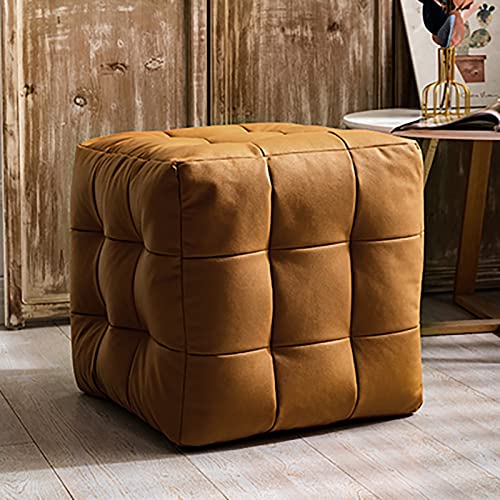 Leder Sitzhocker Fußstütze Hocker,Einfarbiges Sitzpouf Cube Sitzhocker Pouf,Modernen Couch Hocker Bequem Sitzhocker Für Wohnzimmer Schlafzimmer-Gelb 45x45x45cm(18x18x18inch) von LJCM