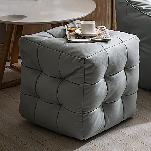 Leder Sitzhocker Fußstütze Hocker,Einfarbiges Sitzpouf Cube Sitzhocker Pouf,Modernen Couch Hocker Bequem Sitzhocker Für Wohnzimmer Schlafzimmer-Grau 45x45x45cm(18x18x18inch) von LJCM