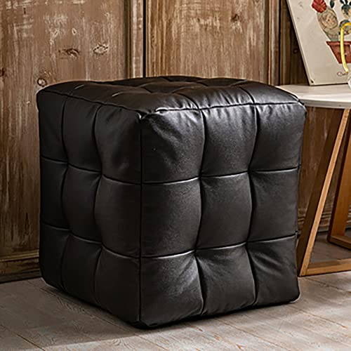 Leder Sitzhocker Fußstütze Hocker,Einfarbiges Sitzpouf Cube Sitzhocker Pouf,Modernen Couch Hocker Bequem Sitzhocker Für Wohnzimmer Schlafzimmer-Schwarz 45x45x45cm(18x18x18inch) von LJCM