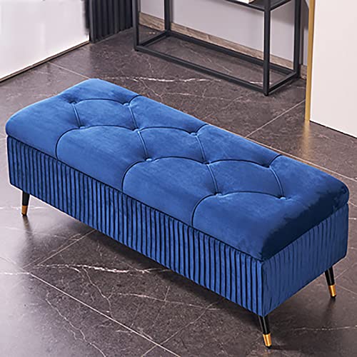 Samt Sitzhocker Mit Stauraum - Luxuriöse Gepolsterte Sitzbank für Schlafzimmer, Entryway - Moderne Bank - Blau 110x45x45cm (43x18x18inch) von LJCM