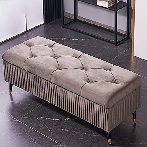 Samt Sitzhocker Mit Stauraum - Luxuriöse Gepolsterte Sitzbank für Schlafzimmer, Flur und Bettende - Moderne Entryway Bank - Grau 110x45x45cm (43x18x18inch) von LJCM