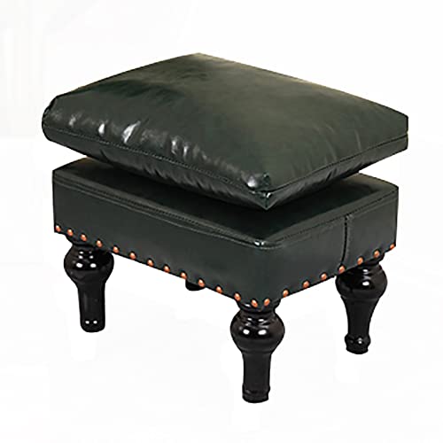 Sitzhocker Fußstütze Mit Doppel-schicht Gepolstert,Bequem Leder Sitzhocker Polsterhocker Mit Holz Beine,Rustikalen Couch Hocker Sitzhocker Für Wohnzimmer Schlafzimmer Eingangsberei-Grün 40x29x33cm(16x von LJCM