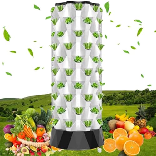 Hydroponikturm mit 48/64/80 Löchern, Hydroponik-Anbau, Hydroponik-Vertikalturm, Selbstbewässerung für Kräuter, Obst und Gemüse mit Wasserpumpe, Adapter, Netztöpfen,6Floors von LJCSSD