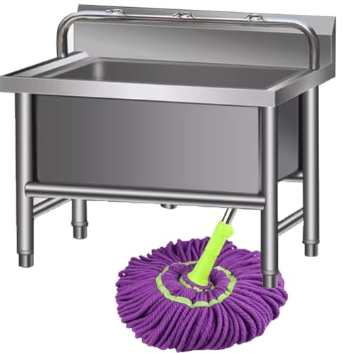 Kommerzielles Bodenwischbecken Edelstahl-Wischbecken, freistehendes Spülbecken für drinnen und draußen, Waschbecken, Garagenwaschstation mit Wasserhahn, Haushalts-Wischeimer,Lowshelf-60 * 50 * 55cm von LJCSSD