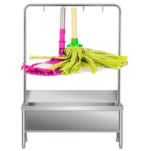Kommerzielles Bodenwischbecken mit tiefem Becken, Edelstahl-Wischbecken mit einzelnem Kaltwasserhahn und Edelstahl-Abtropffläche für Waschraum und Badezimmer,Highshelf-100 * 50 * 55cm von LJCSSD