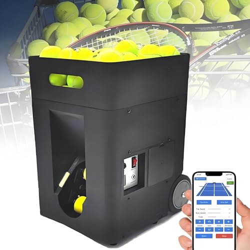 LJCSSD Tragbare Tennisballmaschine, automatischer Tennisballwerfer, 50-Ball-Tennisballmaschine, vorprogrammierte und benutzerdefinierte Übungen, vollständiger Trainingsmodus, für Anfänger von LJCSSD