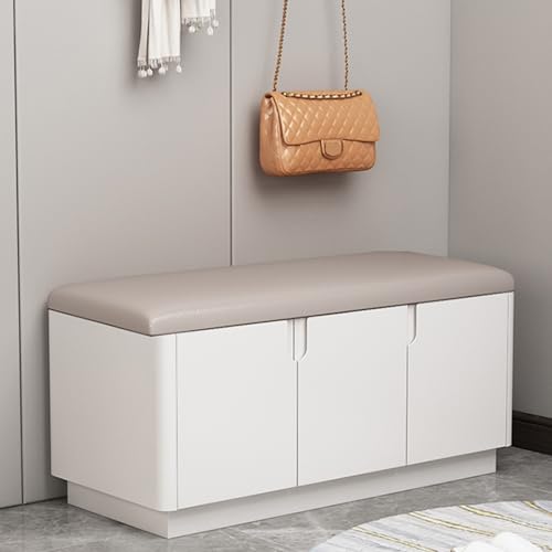 LJCYUAN Schuhaufbewahrungsbank mit Kissen, Eingangsbank mit Aufbewahrung, Schuhregal-Organisator mit verstellbaren Regalen(White,100x35x42cm) von LJCYUAN