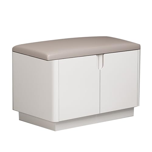 LJCYUAN Schuhaufbewahrungsbank mit Kissen, Eingangsbank mit Aufbewahrung, Schuhregal-Organisator mit verstellbaren Regalen(White,60x35x42cm) von LJCYUAN