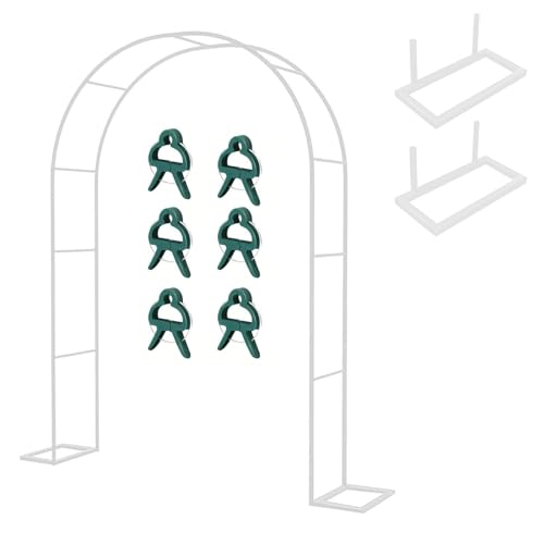 Metall Rosenbogen mit Basis, Gartenbogen Rankhilfe Rankgitter Breit 1.4 2.0 2.4 3.0 m, Hochzeitsbogen Wetterfest, Freistehend Torbogen Spalier für Kletterpflanzen, Terrasse Dekor(Weiß,B 1.4xH 2.4m) von LJDJRHXH