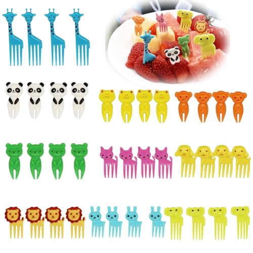 LJFEA 40 Stück Mini Cartoon Bento Obstgabeln Zahnstocher FüR Kinder Food Kuchen Picks Bento ZubehöR SüßE Mini spieße Zahnstocher Erwachsene Dessert Obst GebäCk Kinderparty von LJFEA