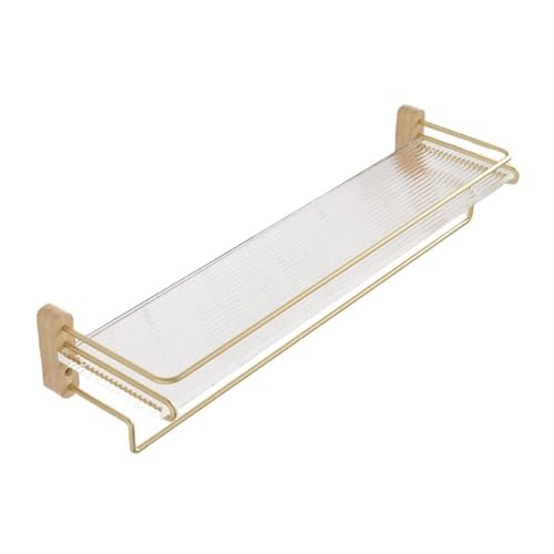 Halterung Badezimmer-Aufbewahrungsregale, abnehmbares Duschregal aus Acryl mit Handtuchhalter, schwebendes Badezimmerregal aus Acryl ohne Bohren mit goldener Schutzschiene aus Edelstahl für Küche(Natu von LJHFG63KUYT