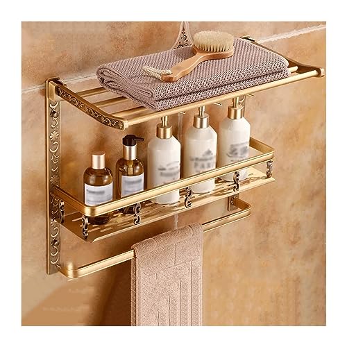 Halterung Lagerregal for Haushaltsbadezimmer, doppellagiges Metallwandlagerregal Metalllagerregal mit Handtuchhalter, keine Notwendigkeit, Löcher in die Wand zu bohren, Kosmetik-Toilettenartikel-Lager von LJHFG63KUYT