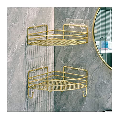 LJHFG63KUYT Halterung 2 Metall-Eckregale for Toilettenartikel Doppelwandmontierte Metall-Aufbewahrungsregale mit Haken Stanzfreie einfache Badezimmer-Aufbewahrungsregale für Küche(Gold) von LJHFG63KUYT