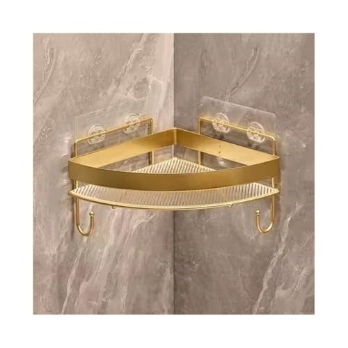 LJHFG63KUYT Halterung Eck-Duschregal, selbstklebendes Badezimmerregal zur Wandmontage mit Haken, dreieckiger Dusch-Organizer aus Acryl ohne Bohren mit Metallzaun für Küche(Gold) von LJHFG63KUYT