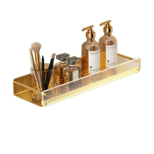 LJHFG63KUYT Halterung Goldenes Duschregal, an der Wand montierte Badezimmerregale mit Acryl-Frontzäunen, Moderne dekorative Lagerregale aus Aluminium for Zuhause, Badezimmer, Küche für Küche(50CM) von LJHFG63KUYT