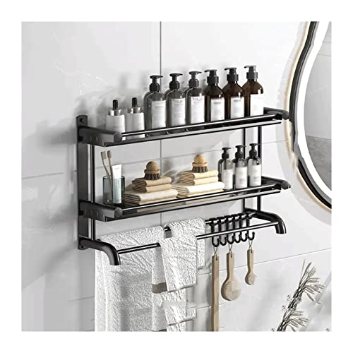 LJHFG63KUYT Halterung Lagerregal Toilettenwaschtisch Doppeltes Metall einfaches Lagerregal Küchentheke Metalllagerregal mit Haken und Handtuchhalter Wandlagerregal für Küche(40) von LJHFG63KUYT