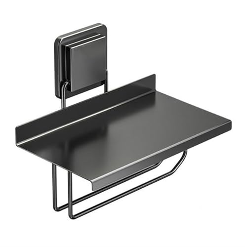 LJHFG63KUYT Halterung Toilettenpapierhalter aus Edelstahl, moderner wandmontierter Toilettenpapierhalter mit Ablage, Badezimmer-Papierrollenhalter ohne Bohren, Aufbewahrungsspender für Küche(Schwarz) von LJHFG63KUYT