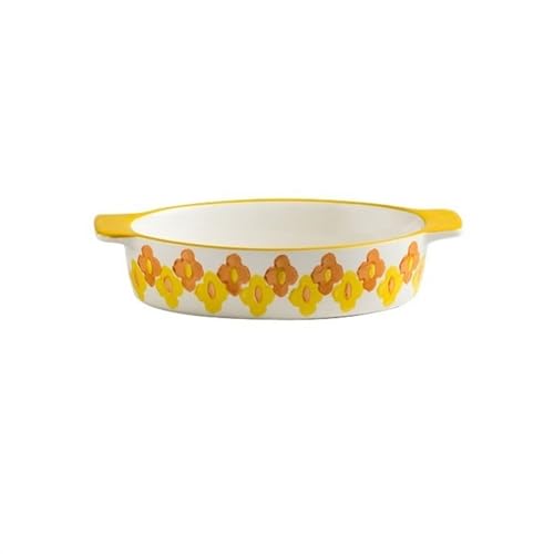Lasagneform 420 ml ovale Keramik-Backform, Käse-Reis-Pfanne, kreativer Spaghetti-Teller, Doppelohren-Ofen-Back-Gemüseteller Stapelbares(Yellow) von LJHFG63KUYT