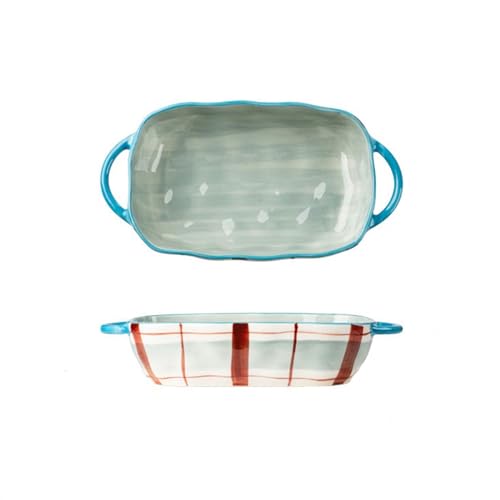 Lasagneform 560ML Große Kapazität Keramik Backform Hause Backen Backen Reis Schüssel Salat Schüssel Suppe Platte Stapelbares(Blue,560ml) von LJHFG63KUYT