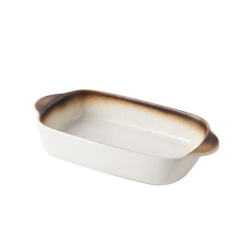 Lasagneform 700ML Käse Gebacken Reis Tablett Haushalt Keramik Backofen Mikrowelle Backblech Küche Utensilien Stapelbares(Weiß) von LJHFG63KUYT