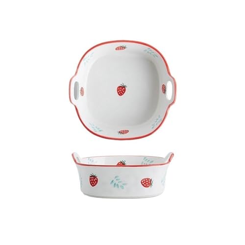 Lasagneform Friteuse Backschalen Haushalts-Doppelohr-Keramikschale Backen Spezial-Auflaufform Suppenschüssel Unterglasur Geschirr Stapelbares(Red) von LJHFG63KUYT