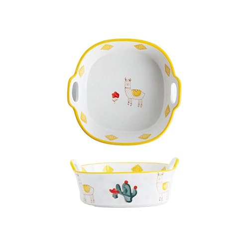Lasagneform Friteuse Backschalen Haushalts-Doppelohr-Keramikschale Backen Spezial-Auflaufform Suppenschüssel Unterglasur Geschirr Stapelbares(Yellow) von LJHFG63KUYT