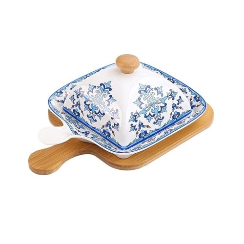 Lasagneform Gebackener Reisteller, Mikrowellenherd-Teller mit Deckel, Keramik-Backform, Käseteller, Butterdose, kommerzielle Teller Stapelbares(Blue) von LJHFG63KUYT