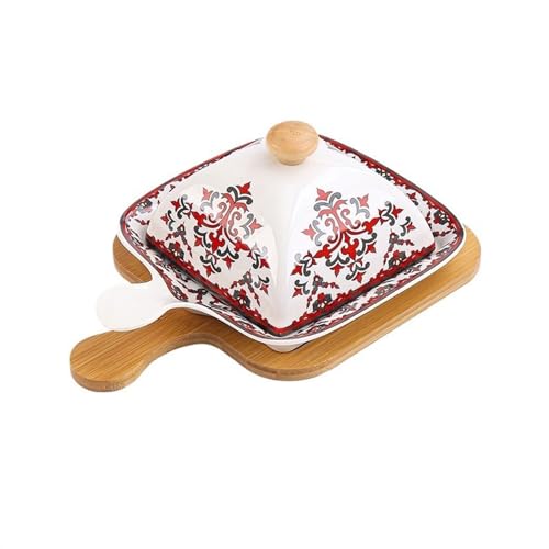 Lasagneform Gebackener Reisteller, Mikrowellenherd-Teller mit Deckel, Keramik-Backform, Käseteller, Butterdose, kommerzielle Teller Stapelbares(Red) von LJHFG63KUYT