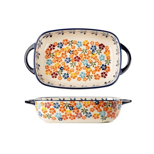 Lasagneform Griffplatte Keramik Ofenplatte Vintage Geschirr Haushaltssalatplatte Das Hochtemperaturbeständige Auflaufform Stapelbares(27.6cm) von LJHFG63KUYT