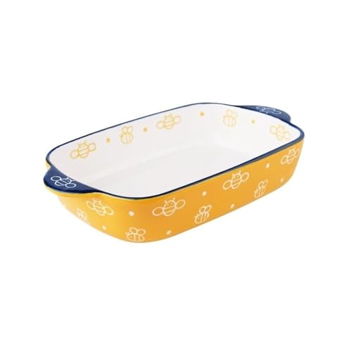 Lasagneform Haushalts-Essteller, Gemüseteller, Backform, schöne handbemalte Platte, Doppelohrschale, Keramik, gebackener Reisteller Stapelbares(1000ml) von LJHFG63KUYT