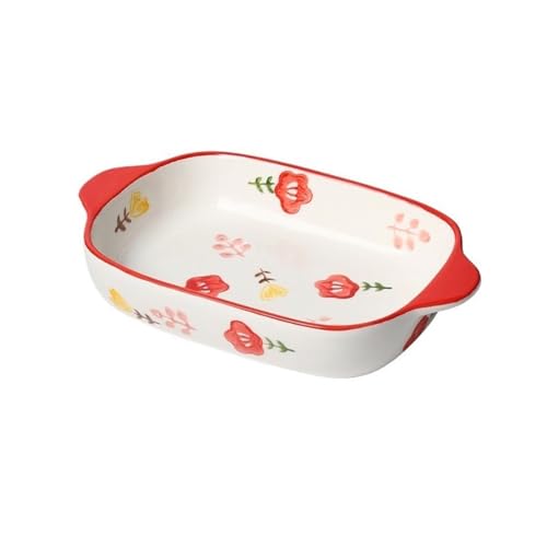 Lasagneform Home Rechteckige Backschüssel Mikrowellenherd Spezialutensilien Doppelohr Keramik Backform Käse Gebackener Reisteller Stapelbares(Red) von LJHFG63KUYT