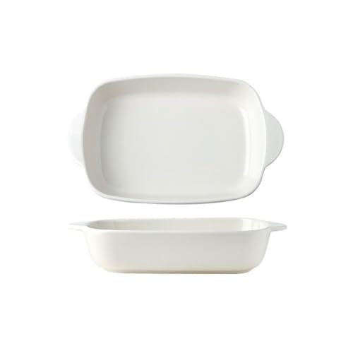 Lasagneform Käse gebackener Reis Backform Ofen Spezialutensilien Keramikschale rechteckige Doppelohr-Mikrowellenplatte Stapelbares(Weiß,11inches) von LJHFG63KUYT