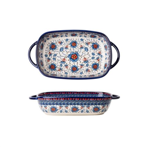 Lasagneform Vintage Keramik Auflaufform Haushaltsgriff Schüssel Geschirr Kreative Doppelohrschüssel Suppenschüssel Salatteller Stapelbares(19.5cm) von LJHFG63KUYT