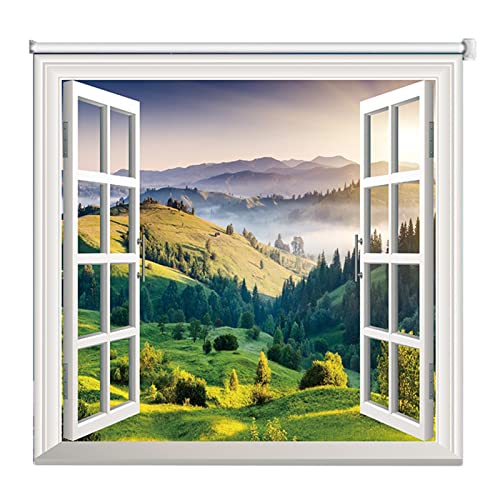 LJHU Rollos für Fenster Ohne Bohren 100% Verdunkelungsrollo mit Berg- Und Wiesenmuster, 100% Verdunkelnde Antistatische Dunkle Jalousien für Schlafzimmerfenster von LJHU