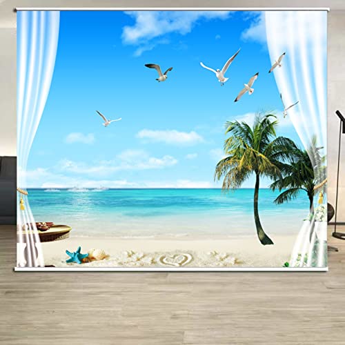 LJHU Rollos für Fenster Ohne Bohren Rollos mit Sommerlichem Strandmuster, wasserdichte Dicke Vorhänge für Schlafzimmer/Terrasse/Tür, 65/75/85/95/105/115/125/135/145 cm Breite von LJHU