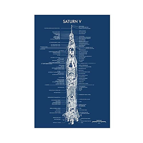 Poster auf Leinwand, Motiv: Saturn V Rakete, Blaudruck, Wandkunst, Dekor, Bild, Gemälde für Wohnzimmer, Schlafzimmer, Dekoration, ungerahmt: 50 x 75 cm von LJJJ