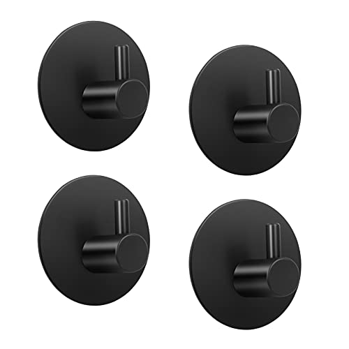 LJLink 4 STÜCK Handtuchhalter Selbstklebend Haken Runde Schwarz Haken Bad Edelstahl Haken Küche Mantel Handtuch Schlüssel Wandhaken von LJLink
