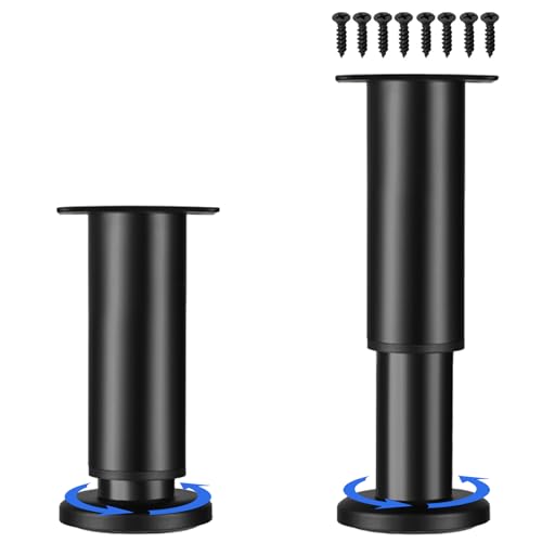 LJMbed 2 Stück Möbelfüße Schwarz Metall, Möbelfüß Höhenverstellbar Set 25cm-42cm Einstellbar Stahl Bettfüße Ersatz Stützfüße Tischbeine für Möbel Sofa Bett. (Schwarz-2, 18cm-31cm) von LJMbed