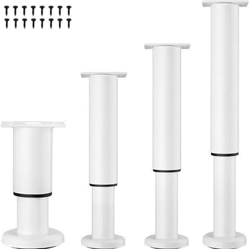 LJMbed 4 Stück Möbelfüße Metall, Möbelfüß Höhenverstellbar Set 25cm-42cm Einstellbar Stahl Bettfüße Ersatz Stützfüße Tischbeine für Möbel Sofa Bett. (Weiß, 12cm-18cm) von LJMbed