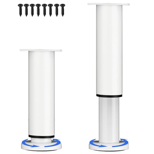 LJMbed 2 Stück Möbelfüße Metall, Möbelfüß Höhenverstellbar Set 25cm-42cm Einstellbar Stahl Bettfüße Ersatz Stützfüße Tischbeine für Möbel Sofa Bett. (Weiß-2, 25cm-42cm) von LJMbed