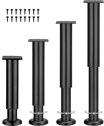 LJMbed 4 Stück Möbelfüße Metall, Möbelfüß Höhenverstellbar Set 25cm-42cm Einstellbar Stahl Bettfüße Ersatz Stützfüße Tischbeine für Möbel Sofa Bett. (Schwarz, 25cm-42cm) von LJMbed