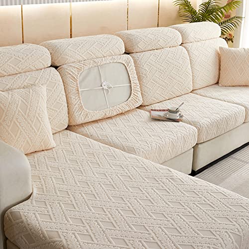 LJQAIZYL Sitzkissenbezug Stretch Sitzkissenschutz Sofabezug Chaise Lounge Kissenbezüge Sofa Sitzbezüge Couch Sitzkissen Schonbezug 3/4/2/1 Sitzer Sofa Überzug Für Sitzkissen,Beige-Headrest-L（60-95cm） von LJQAIZYL