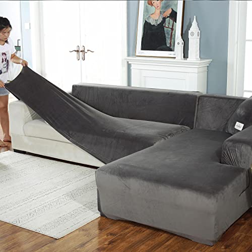 LJQAIZYL Sofa Schonbezug U Form Ecksofa Couch Bezug,Dickere Samt Sofabezug L Form Links Rechts,2er Set Chaiselongue Sofa überzug für Wohnzimmer, Sofa Überwürfe für Hunde Haustiere,GrayA-2seats+3seats von LJQAIZYL
