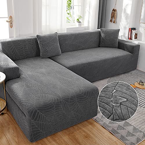 Sofa überzug L Form Wasserdicht,2 Stück Couch überzug Ecksofa L Form Rechts Links, Jacquard Chaiselongue Sofa Schonbezug ,Sofabezug Sofahusse Couchbezug für Sektionssofa (GreyB, 2seats+3seats) von LJQAIZYL