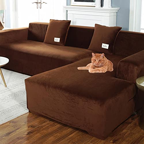 LJQAIZYL Sofabezug L Form Samt Links Rechts,Sofaüberzug Eckcouch Couchbezug für Wohnzimmer,Elastische Couch überzug U-förmiges,1/2/3/4 Sitzer Chaiselongue Sofahusse Abdeckung,Brown-1seat:90-140cm von LJQAIZYL