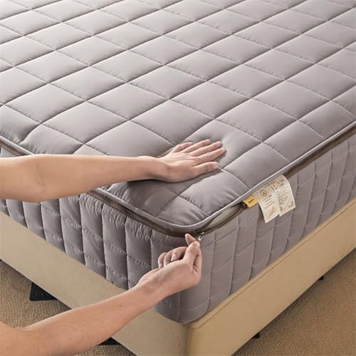 Matratzenbezug Reißverschluss140x190/200 Anpassbare Matratzenschoner Encasing Spannbetttuch Weiche Fünf Seiten Gesteppt Matratzenüberzug Spannbettlaken Waschbar Matratzenhülle (135x190+10cm,Gray) von LJQAIZYL