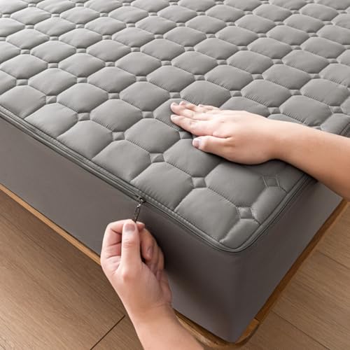 Matratzenschoner mit Reißverschluss 140x190/200 Anpassbare Matratzenbezug Encasing Weiche Matratzenüberzug Spannbetttuch Mattress Cover Waschbar Matratzenhülle spannbettlaken (80x200+5cm,Gray) von LJQAIZYL