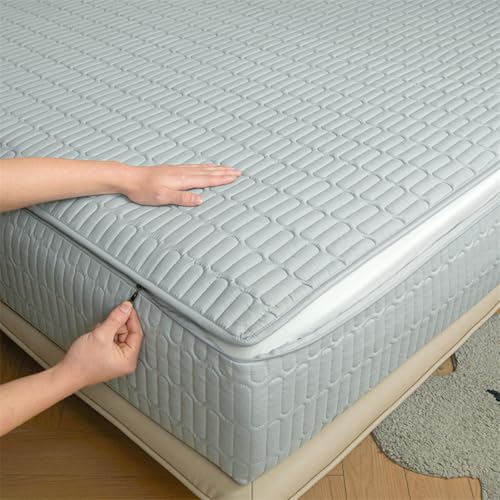 Matratzenschoner mit Reißverschluss 90x190/200 Anpassbare Matratzenüberzug Encasing Matratzenschutz Weiche Fünf Seiten Gesteppt überzug Topper für Matratzen Waschbarer Spannbettlaken (190x200+30cm,Blu von LJQAIZYL