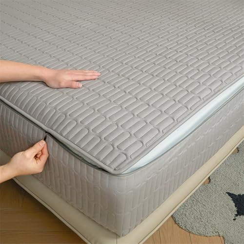 Matratzenschoner mit Reißverschluss 90x190/200 Anpassbare Matratzenüberzug Encasing Matratzenschutz Weiche Fünf Seiten Gesteppt überzug Topper für Matratzen Waschbarer Spannbettlaken (70x190+5cm,Gray) von LJQAIZYL
